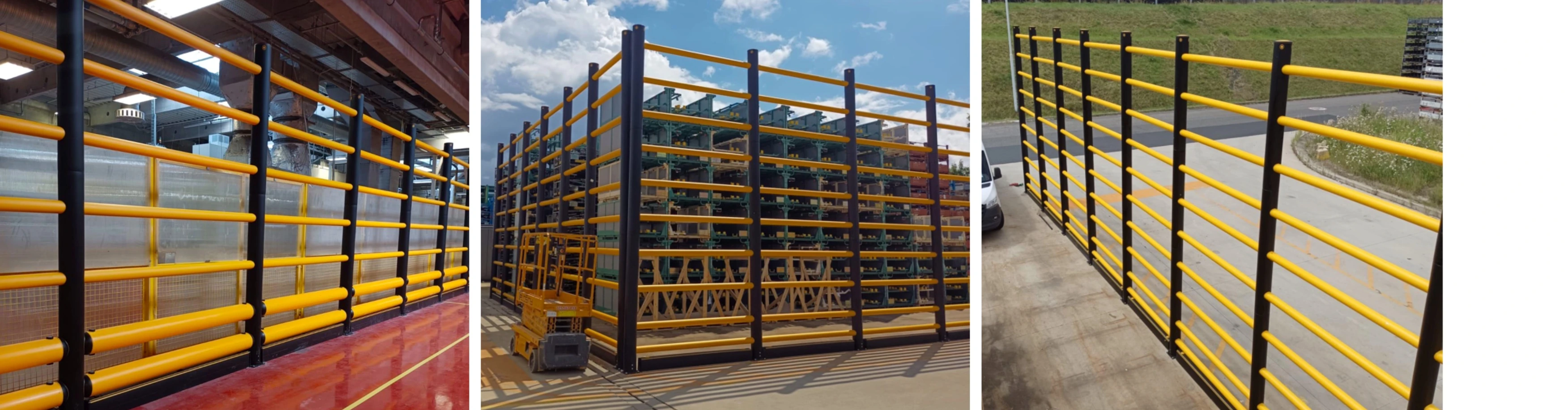 Vysoká zábrana Topple Barrier chrání chodce před pádem skladovaného zboží.
