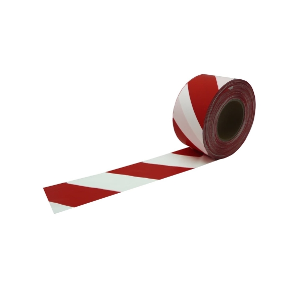 Absperrband, doppelseitig – OPP, rot-weiß, 80 mm×500 m