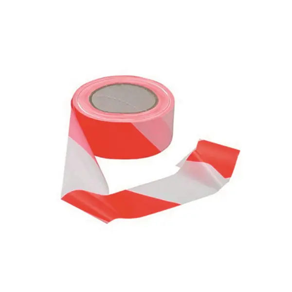 Absperrband, einseitig – HDPE, rot-weiß, 50 mm × 100 m