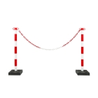 Absperrpfosten Economic mit eckigem Sockel, rot-weiß