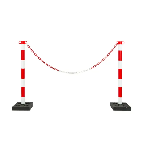 Absperrpfosten Economic mit eckigem Sockel, rot-weiß