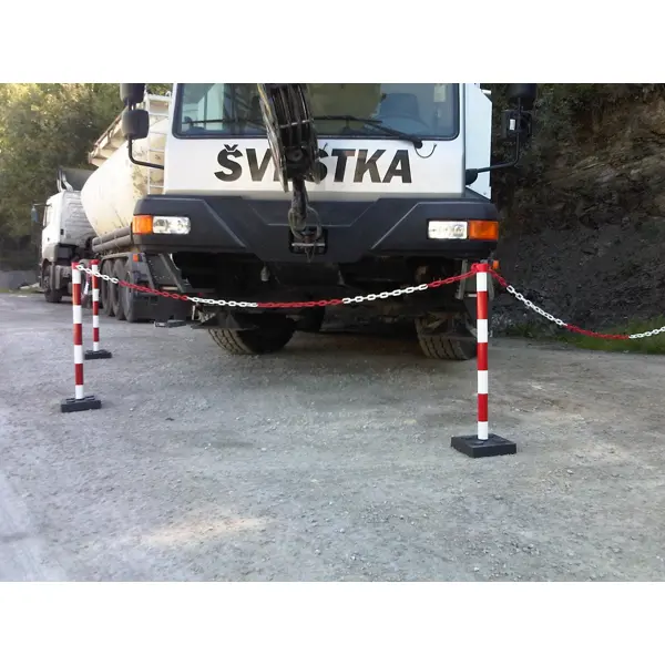 Absperrpfosten Economic mit eckigem Sockel, rot-weiß