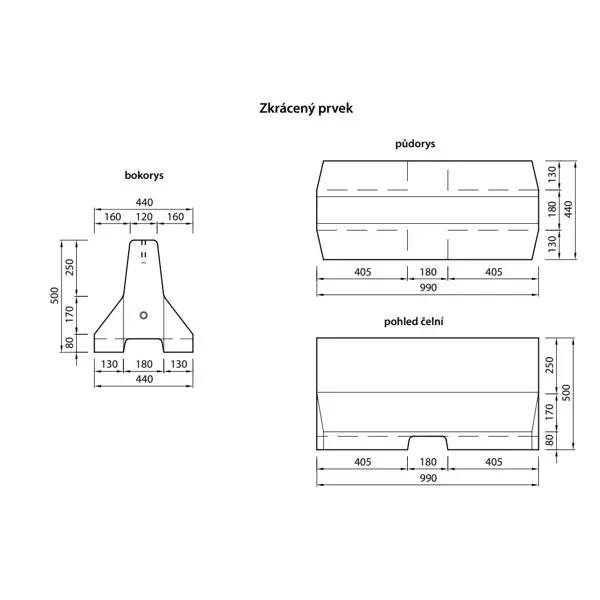Betonschutzplanke 50 HS01CSB, verkürzt – Mittelstück, 1000×440×500 mm