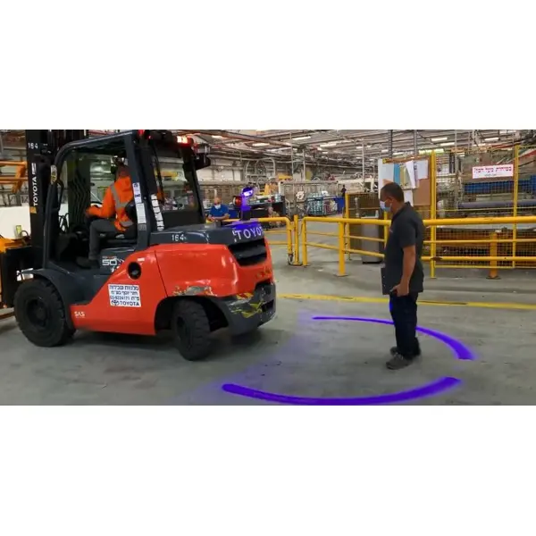 BlueDetect Begrenzungslicht für Gabelstapler mit Rückfahrsensoren – 2× Radarwarner, 1× LED-Leuchte 180°, 1× Metallhalterung, 3× Magnet