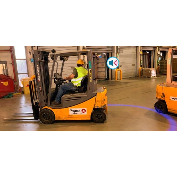 BlueDetect, Sicherheitsbegrenzungslicht für Gabelstapler mit Rückfahrsensoren – 1×Radarwarner 1×LED-Leuchte 180°, 1×Metallhalterung