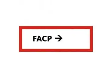 Brandschutzkennzeichnung (nachleuchtend) – ''FACP'' mit Pfeil