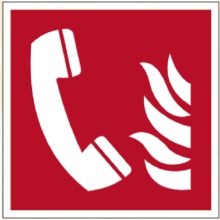 Brandschutzkennzeichnung, Telefon mit Feuermeldung – Nachleuchtender Aluminium-Kompositwerkstoff, 100×100 mm