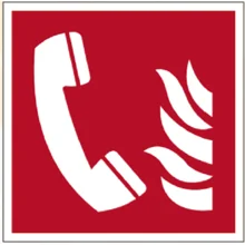 Brandschutzkennzeichnung, Telefon mit Feuermeldung – Nachleuchtender Aluminium-Kompositwerkstoff, 150×150 mm
