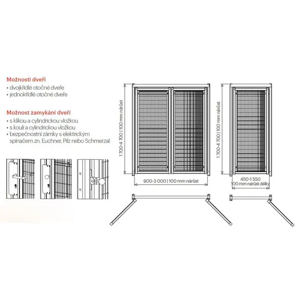 Draht- und Stahlgitter Modul Vario mit Länge 10m und mehr – Maschendraht 100×20mm, Draht D.2,5mm, Ständer 60×60×2350mm, verzinkt, H.2350mm