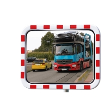 Eisfreier Verkehrsspiegel Premium – Edelstahl, rot–weißer Rahmen, 40×60 cm
