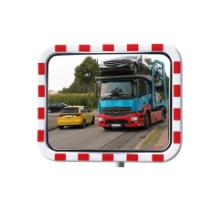 Eisfreier Verkehrsspiegel Premium – Edelstahl, rot-weißer Rahmen, 60×80cm