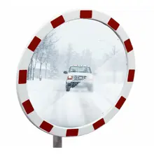 Eisfreier Verkehrsspiegel Premium – Edelstahl, rot–weißer Rahmen, D.60 cm