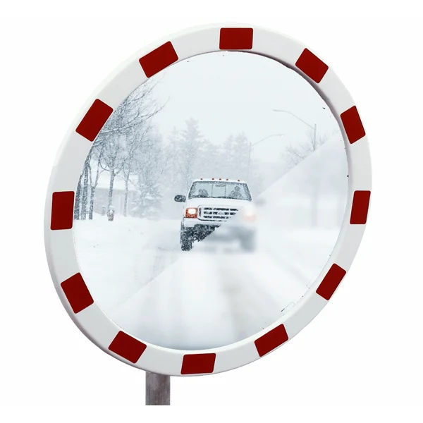 Eisfreier Verkehrsspiegel Premium – Edelstahl, rot–weißer Rahmen, D.60 cm
