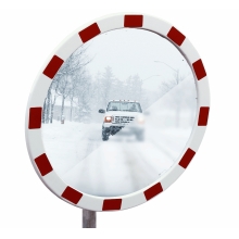 Eisfreier Verkehrsspiegel Premium – Edelstahl, rot-weißer Rahmen, D.80 cm