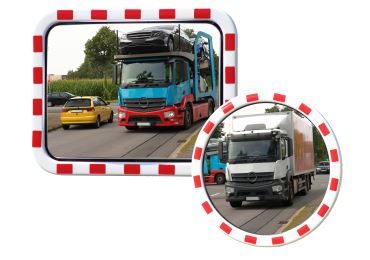 Eisfreier Verkehrsspiegel Premium – Edelstahl, rot-weißer Rahmen