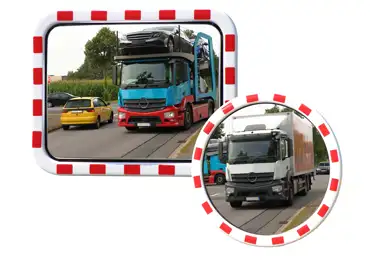 Eisfreier Verkehrsspiegel Premium – Edelstahl, rot-weißer Rahmen