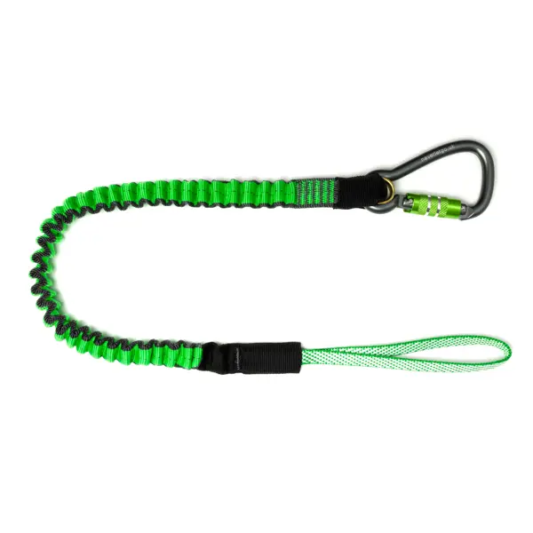 Flexibler Hebegurt NLG Lanyard mit einem Karabiner und 18 kg Tragfähigkeit – Nylon, grün-schwarz