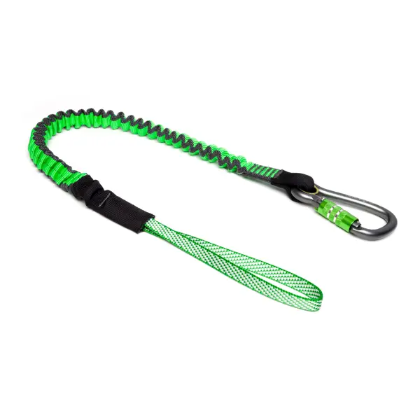 Flexibler Hebegurt NLG Lanyard mit einem Karabiner und 18 kg Tragfähigkeit – Nylon, grün-schwarz