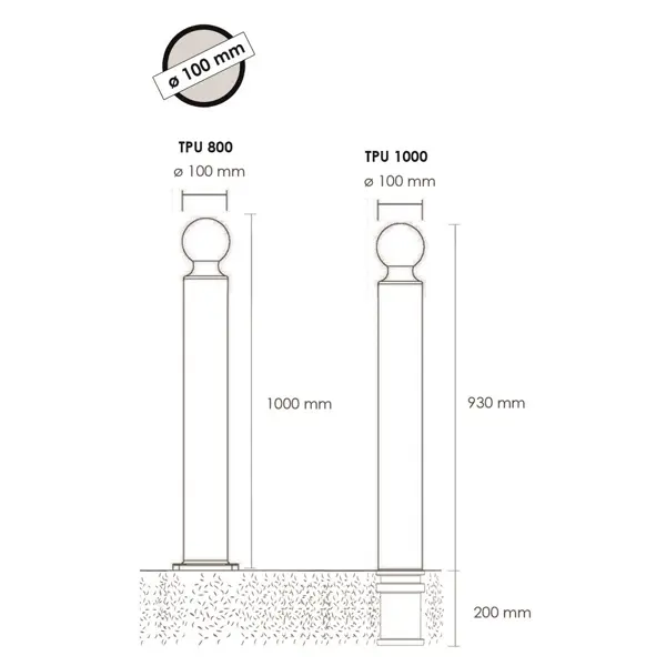 Flexibler Pfosten, H.800 mm, D.100 mm, runder Pfosten-Kopf – grün