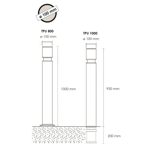 Flexibler Pfosten zum Einbetonieren, H.1130 (930) mm, D.100 mm – braun