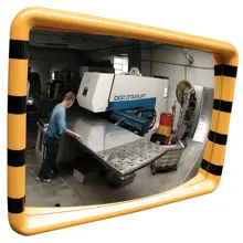 Industriespiegel CheckPoint Premium – Acrylat, gelb–schwarzer Rahmen, 60×90 cm