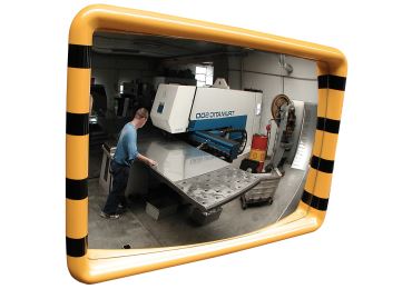 Industriespiegel CheckPoint Premium – Acrylat, gelb-schwarzer Rahmen