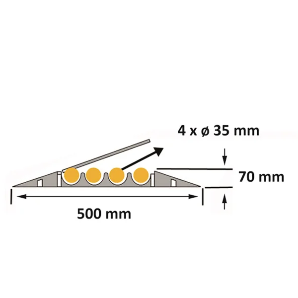 Kabelbrücke, 10 t, Eckstück 30° – 250×500×70 mm, gelb-schwarz