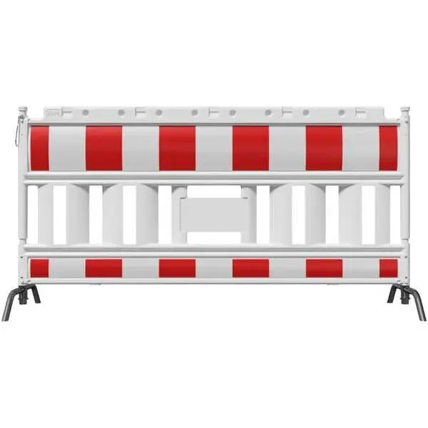 Kunststoff-Sicherheitsabsperrung Basic Steel EURO2 ohne Lichtadapter – retroreflektierende Folie RA1, rot-weiß, 2,1×1 m