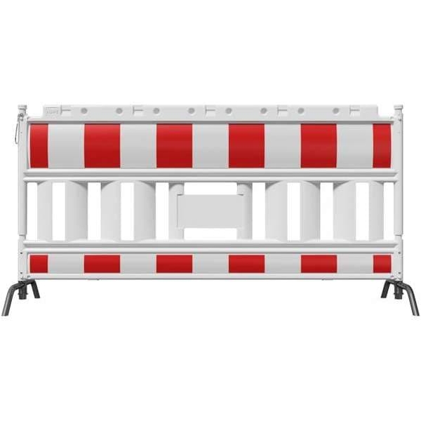 Kunststoff-Sicherheitsabsperrung Basic Steel EURO2 ohne Lichtadapter – retroreflektierende Folie RA1, rot-weiß, 2,1×1m