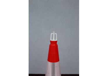 Leitkegelaufsatz RotaCap Universal, drehbar für Kunststoffkette und Absperrband – weiß