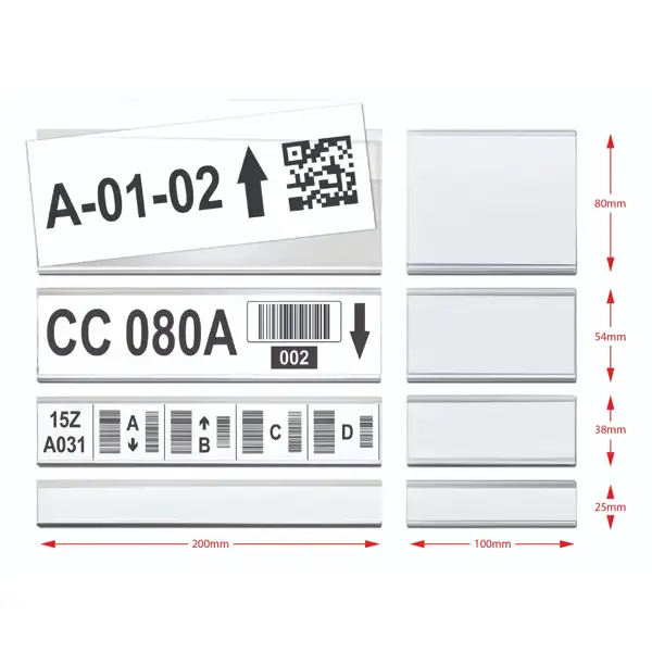 Magnetleiste, Etikettenhalter, Typ V – 80×200 mm, 50er-Pack