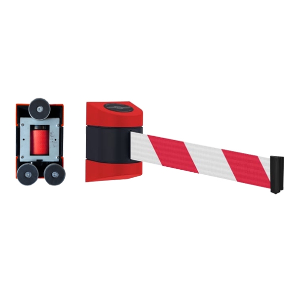 MIDI Wandkassette, rot-schwarz – 4,6 m Band, rot-weiße Schraffur (Magnetgriff / Magnet-Endstück)