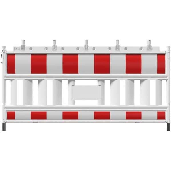 Mobile Kunststoff-Straßensperre EURO2 mit Lichtadapter – retroreflektierende Folie RA1, rot-weiß, 2,1×1 m