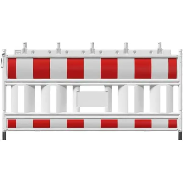 Mobile Kunststoff-Straßensperre EURO2 mit Lichtadapter – retroreflektierende Folie RA1, rot-weiß, 2,1×1 m