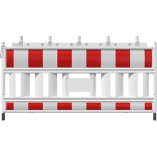 Mobile Kunststoff-Straßensperre EURO2 mit Lichtadapter – retroreflektierende Folie RA1, rot-weiß, 2,1×1m