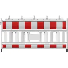 Mobile Kunststoff-Straßensperre EURO2 mit Lichtadapter – retroreflektierende Folie RA2, rot-weiß, 2,1×1 m