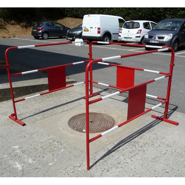 Mobile Metallabsperrung Simple, zweispurig, rot-weiß
