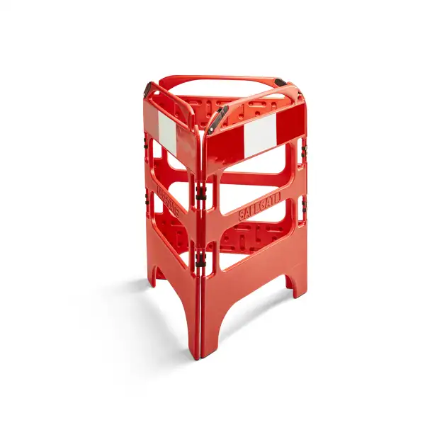 Mobile zusammenlegbare Kunststoff-Schachtabsperrung Safegate, 3-segmental – rot