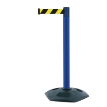 Mobiler Absperrpfosten Heavy Duty, blau – gelb-schwarzes Band 3,65 m