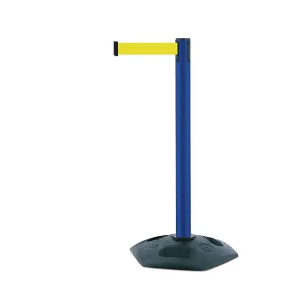 Mobiler Absperrpfosten Heavy Duty, blau – gelbes Band 3,65 m