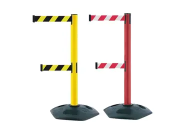 Mobiler Absperrpfosten Heavy Duty Dual Line – selbstaufwickelndes Band, 3,65 m, Standard gemäß RAL-Farben