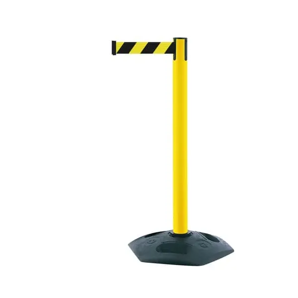 Mobiler Absperrpfosten Heavy Duty, gelb – gelb-schwarzes Band 3,65 m