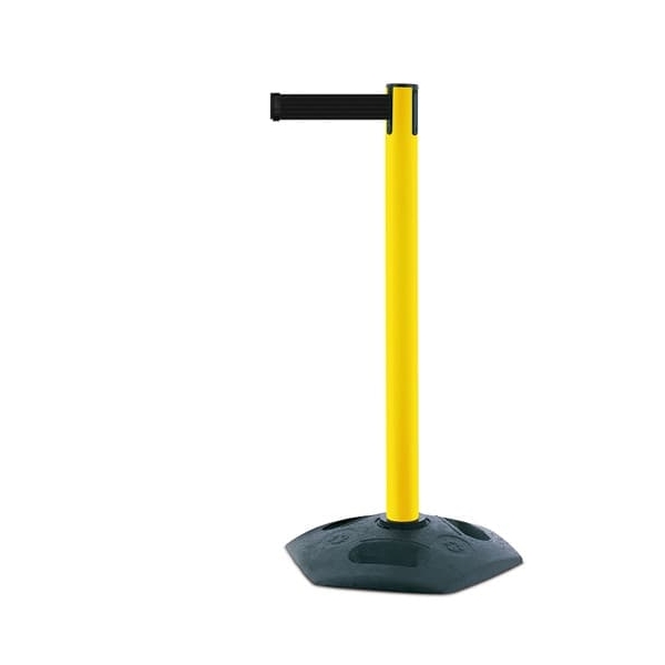 Mobiler Absperrpfosten Heavy Duty, gelb – schwarzes Band 3,65 m