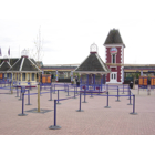 Mobiler Absperrpfosten Heavy Duty, schwarz – gelb-schwarzes Band 3,65 m