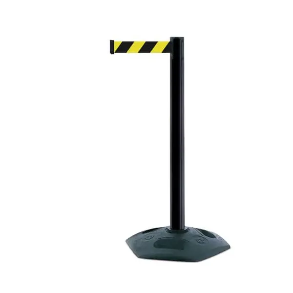 Mobiler Absperrpfosten Heavy Duty, schwarz – gelb-schwarzes Band 3,65 m