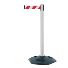 Mobiler Absperrpfosten Heavy Duty, weiß – rot-weißes Band 3,65 m