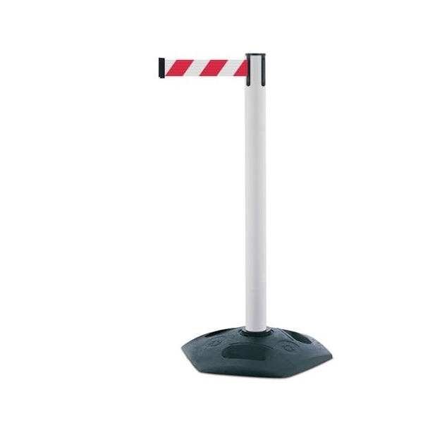 Mobiler Absperrpfosten Heavy Duty, weiß – rot-weißes Band 3,65 m