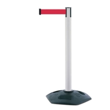 Mobiler Absperrpfosten Heavy Duty, weiß – rotes Band 3,65 m