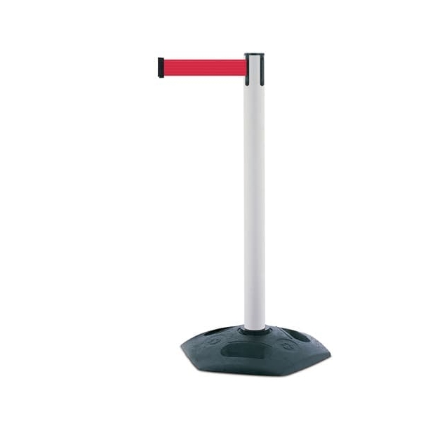 Mobiler Absperrpfosten Heavy Duty, weiß – rotes Band 3,65 m