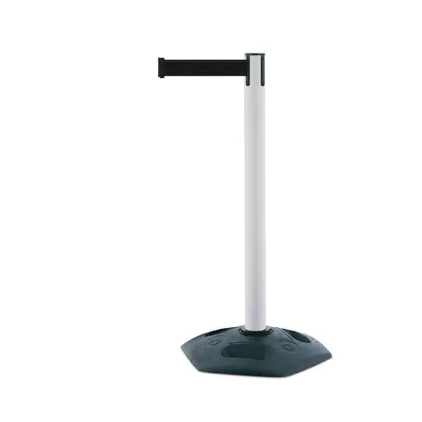 Mobiler Absperrpfosten Heavy Duty, weiß – schwarzes Band 3,65 m